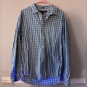 Tommy Hilfiger Blue and White Plaid Button Down Shirt